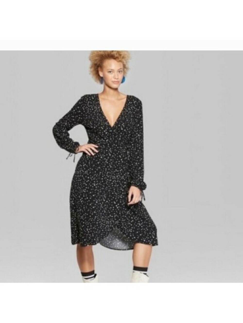 Wild Fable Celestial Stars Print/Pattern Faux Wrap Midi Dress